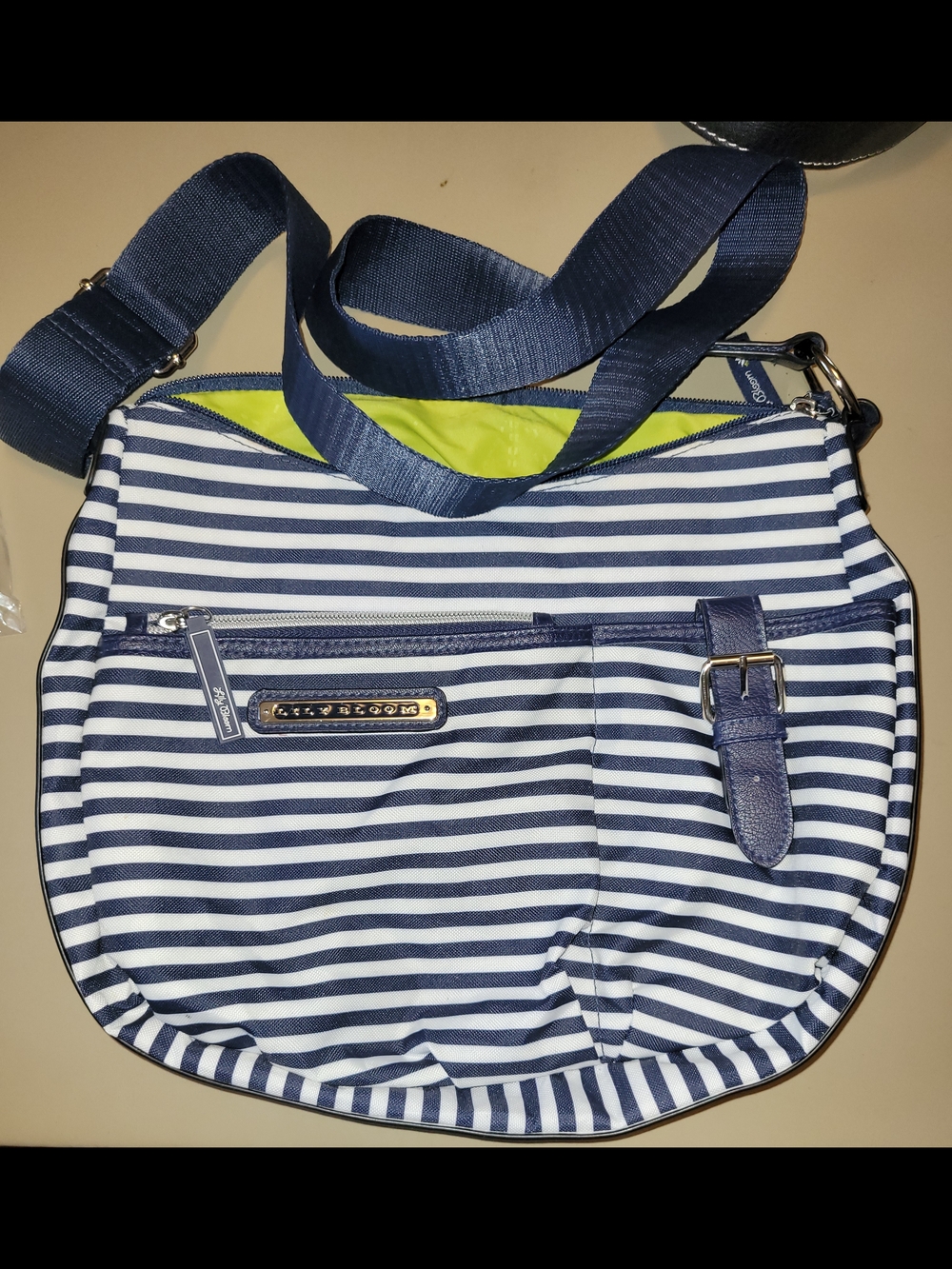 Lilly Bloom Navy & White Striped Crossbody Bag with Navy Trim.  So Clean & Cute!